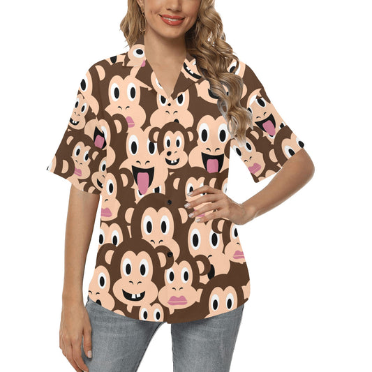 Emoji Monkey Print Pattern Women's Hawaiian Shirt