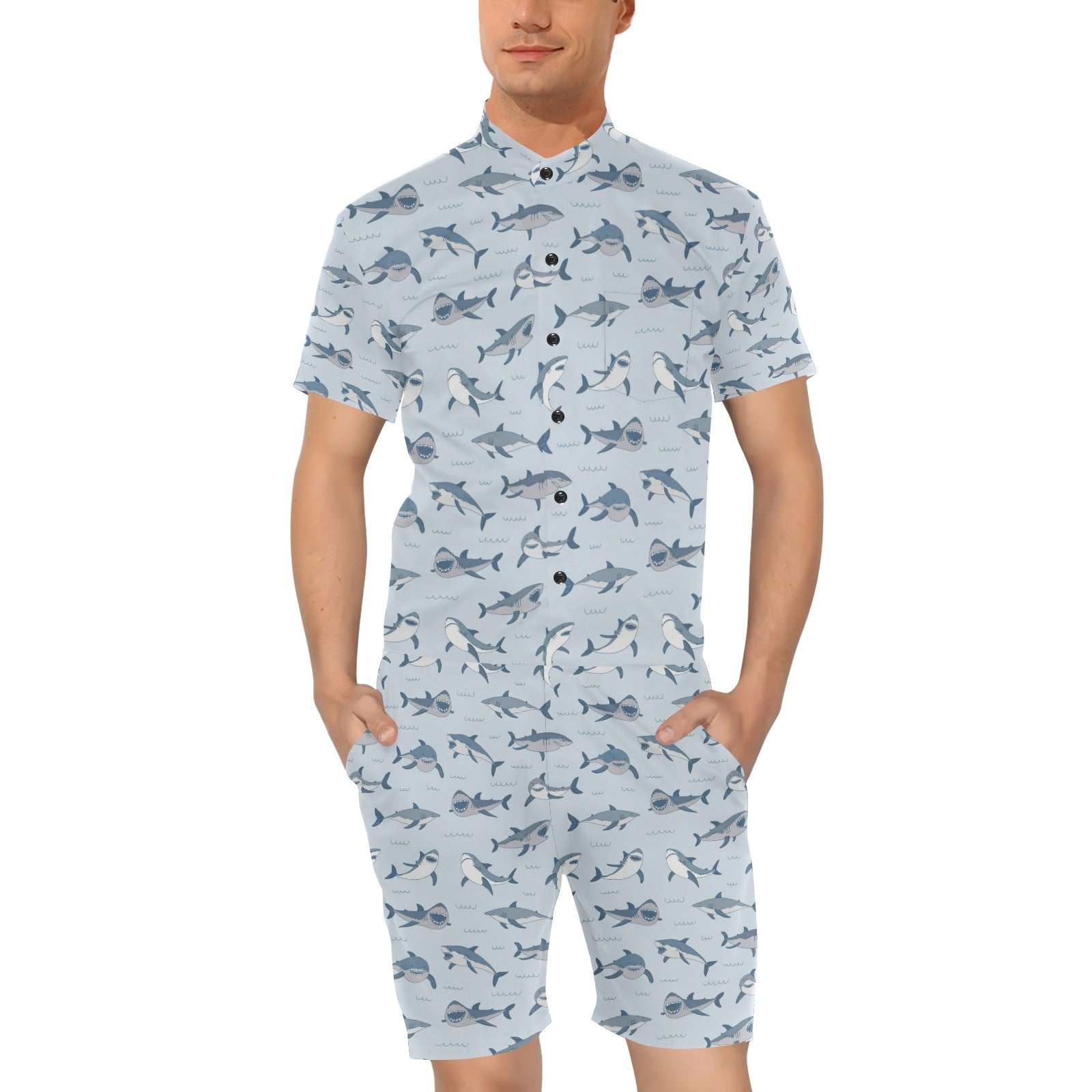 Shark Print Design LKS304 Men's Romper