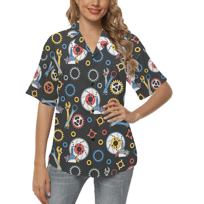 Mechanic Pattern Print Design 01 Women's Hawaiian Shirt