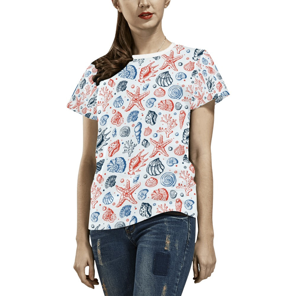 Seashell Print Design LKS307 Women's  T-shirt