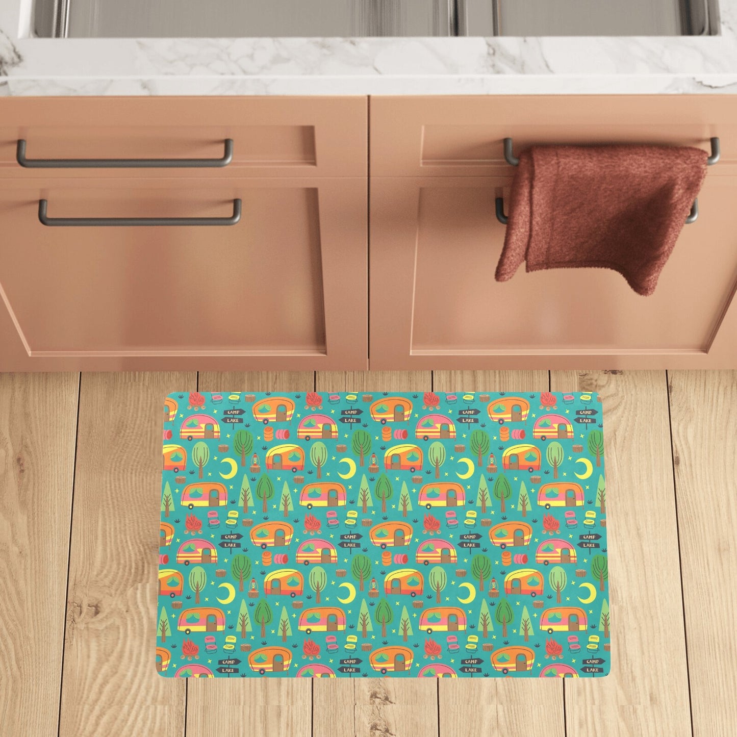 Camping Camper Pattern Print Design 05 Kitchen Mat