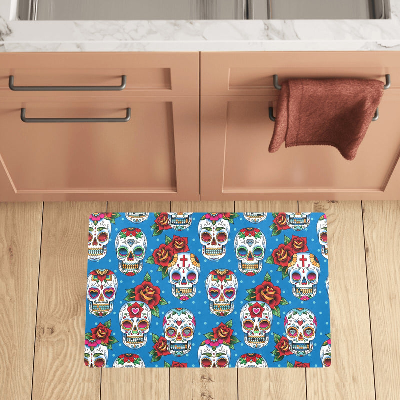 Sugar Skull Rose Pattern Kitchen Mat