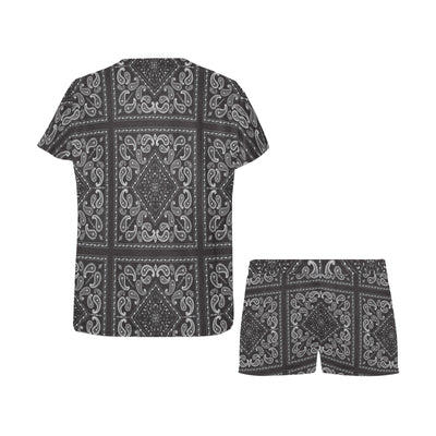 Bandana Black White Print Design LKS302 Women's Short Pajama Set
