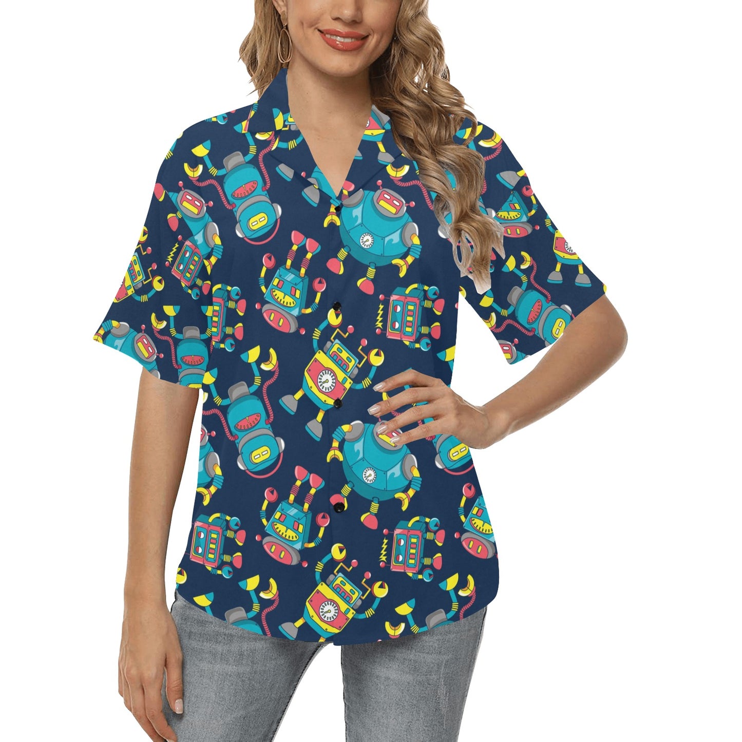 Robot Pattern Print Design A05 Women's Hawaiian Shirt