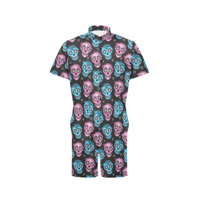 Day of the Dead Skull Print Pattern Men's Romper