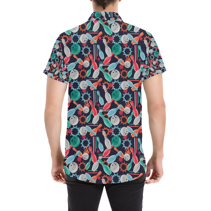 Bowling Pattern Print Design 08 Men's Short Sleeve Button Up Shirt