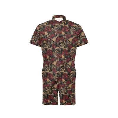 Microphone Skull Rose Pattern Print Design 02 Men's Romper