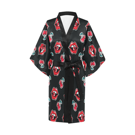 Cherry Pattern Print Design CH04 Women's Short Kimono
