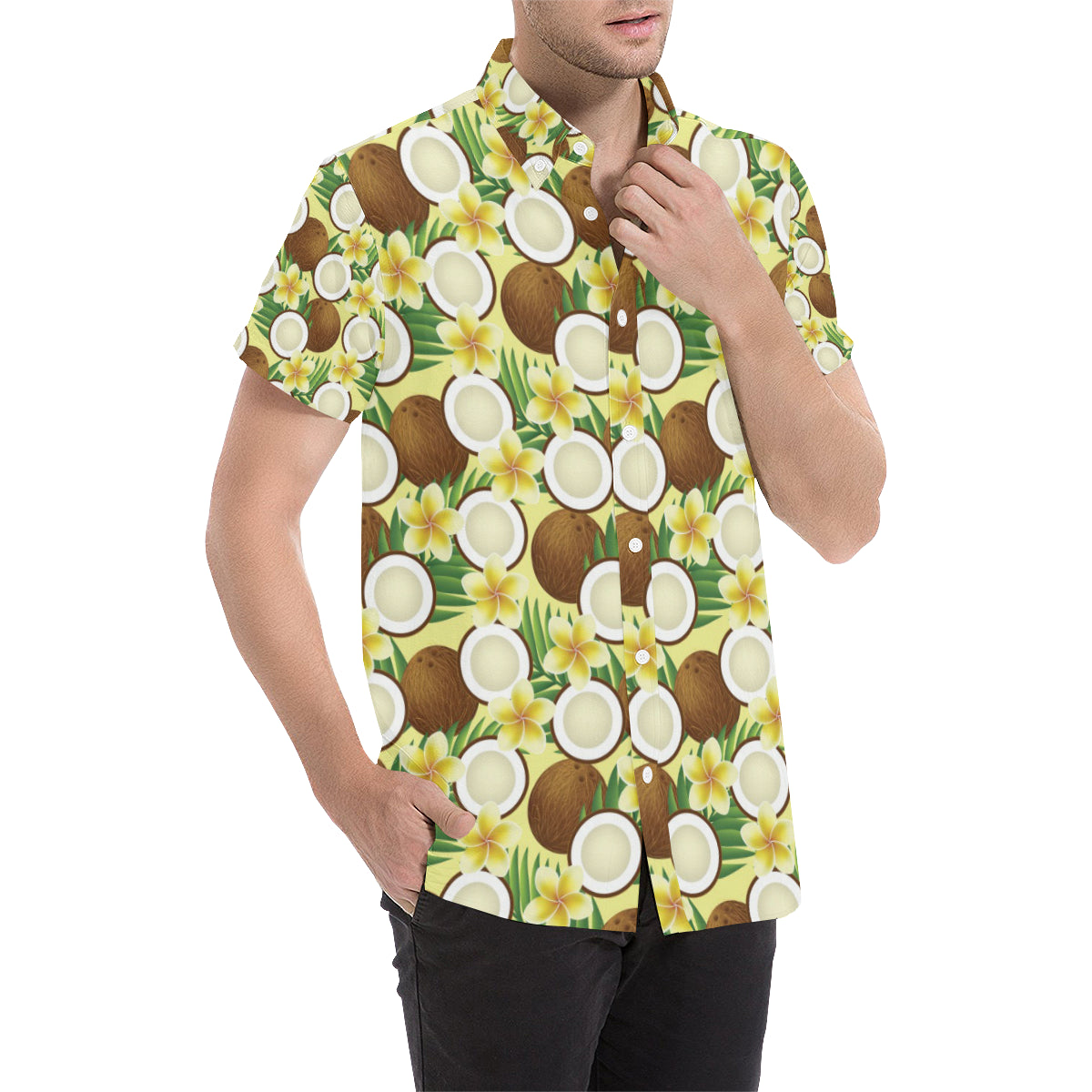 Coconut Pattern Print Design CN02 Men's Short Sleeve Button Up Shirt