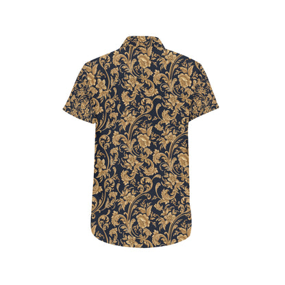 Baroque Golden Pattern Print Design 03 Men's Short Sleeve Button Up Shirt