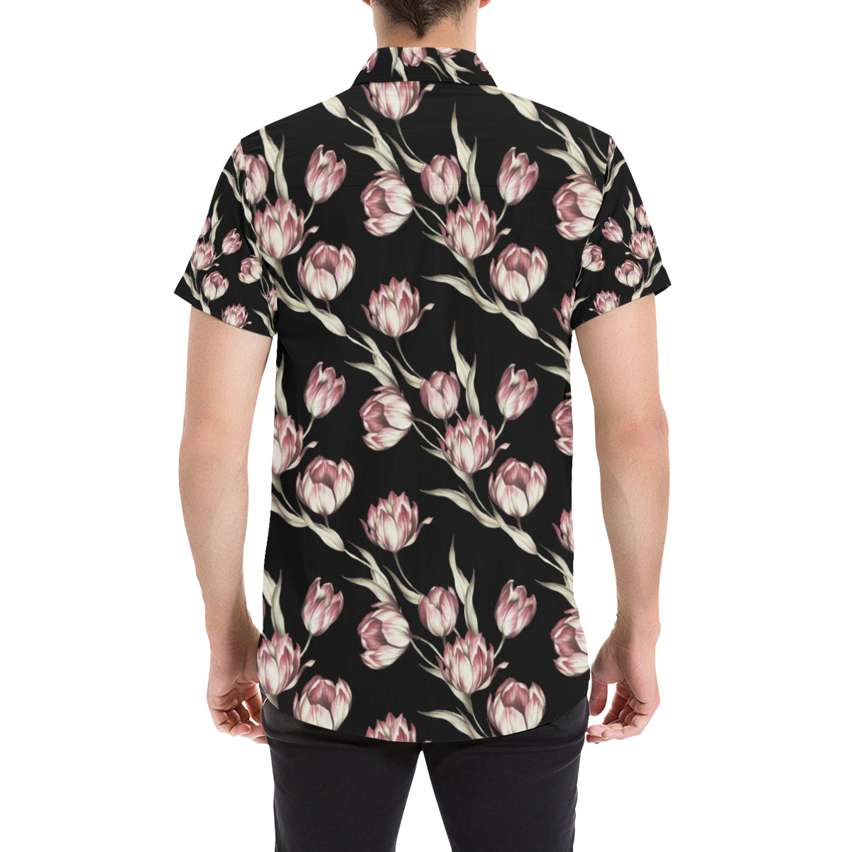 Tulip Pink Pattern Print Design TP02 Men's Short Sleeve Button Up Shirt