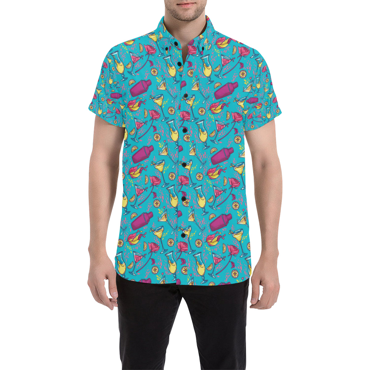 Cocktail Pattern Print Design 03 Men's Short Sleeve Button Up Shirt