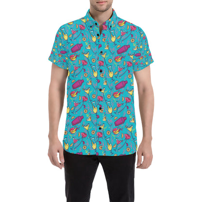 Cocktail Pattern Print Design 03 Men's Short Sleeve Button Up Shirt