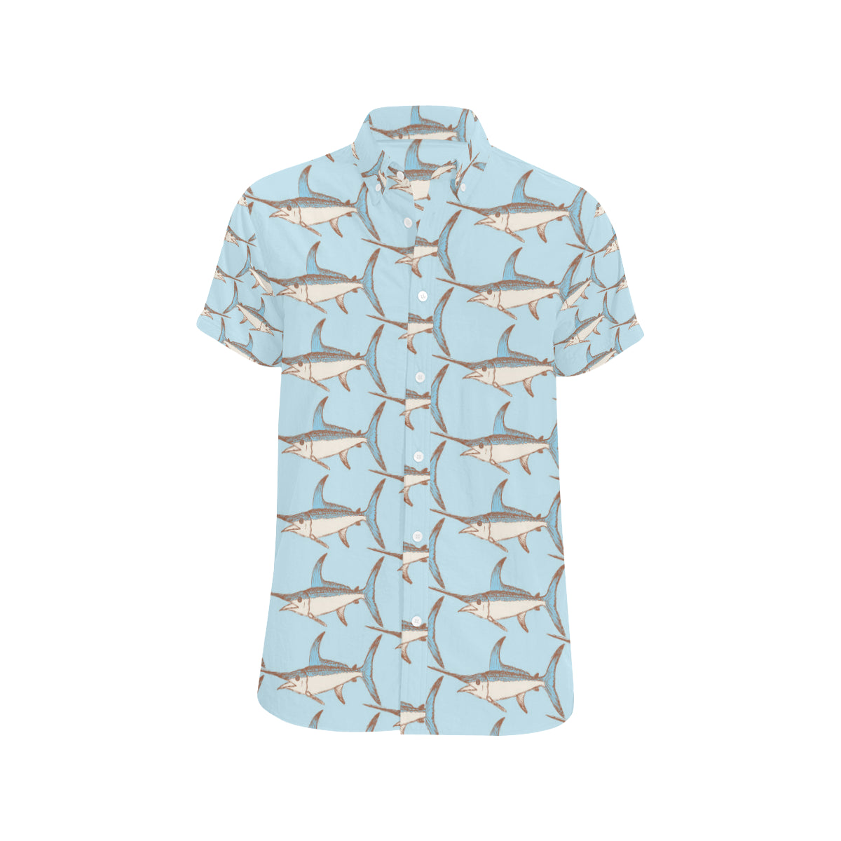 Swordfish Pattern Print Design 01 Men's Short Sleeve Button Up Shirt
