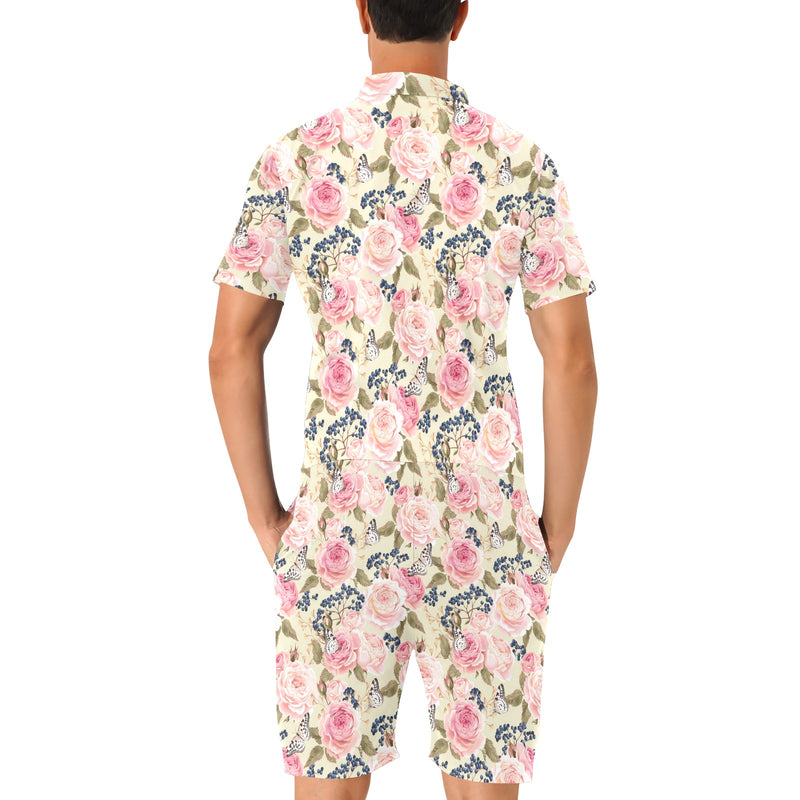 Floral Pink Butterfly Print Men's Romper