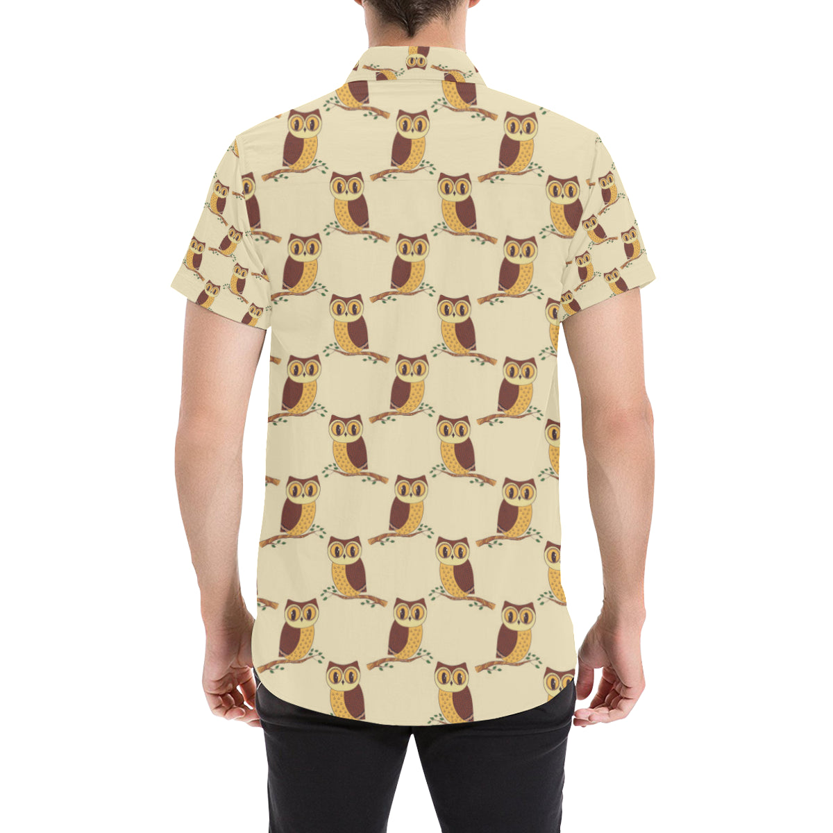 Owl Pattern Print Design A07 Men's Short Sleeve Button Up Shirt