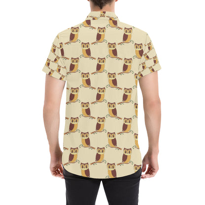 Owl Pattern Print Design A07 Men's Short Sleeve Button Up Shirt