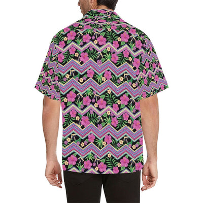 Hibiscus Pink Zigzag Line Pattern Design LKS307 Men's Hawaiian Shirt