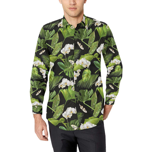 Tropical Flower Pattern Print Design TF026 Men's Long Sleeve Shirt
