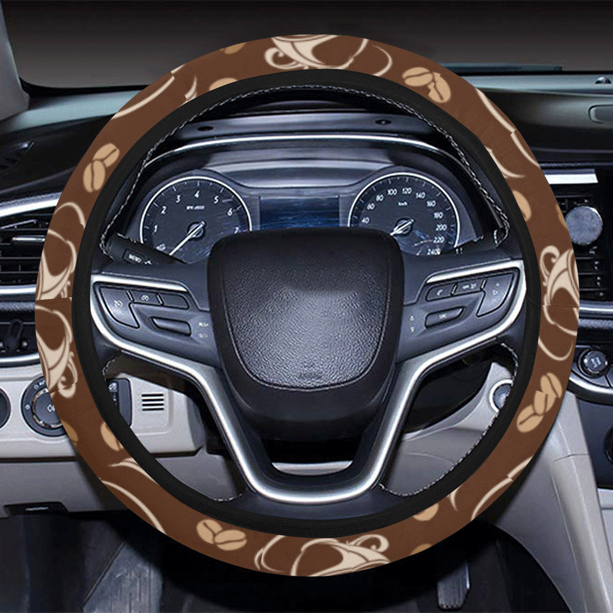 Coffee Pattern Print Design 03 Steering Wheel Cover with Elastic Edge