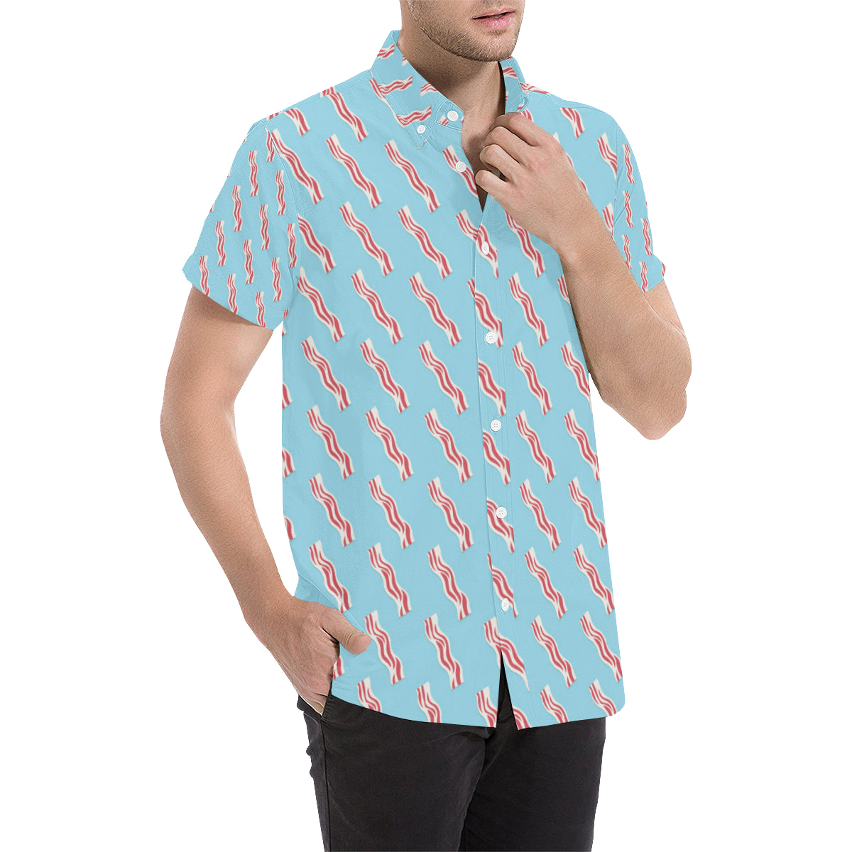 Bacon Pattern Print Design 03 Men's Short Sleeve Button Up Shirt