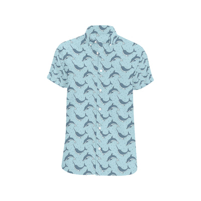 Narwhal Dolphin Print Men's Short Sleeve Button Up Shirt