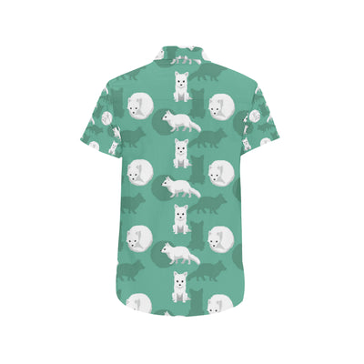 Arctic Fox Pattern Print Design Men's Short Sleeve Button Up Shirt