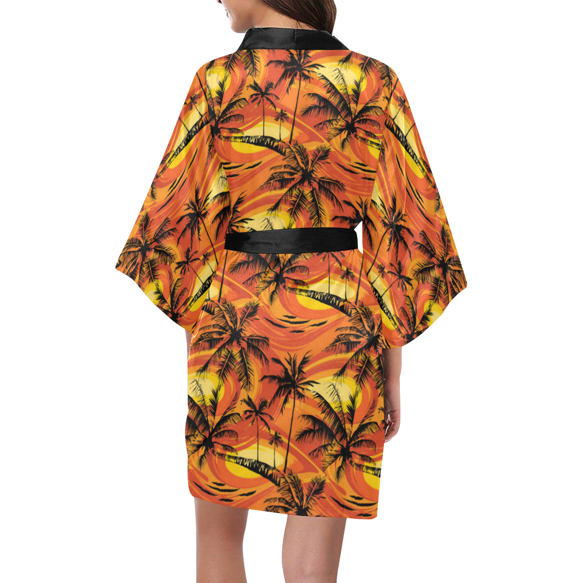 Palm Tree Pattern Print Design A02 Women's Short Kimono