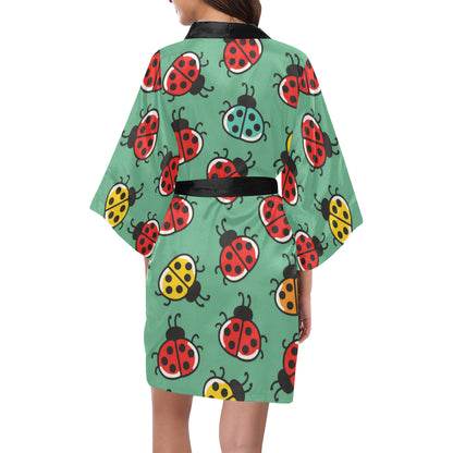 Ladybug Pattern Print Design 02 Women's Short Kimono