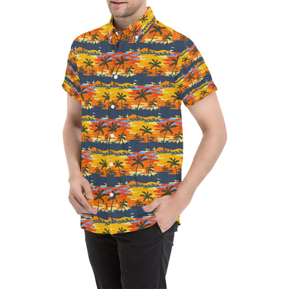 Palm Tree Pattern Print Design PT010 Men's Short Sleeve Button Up Shirt