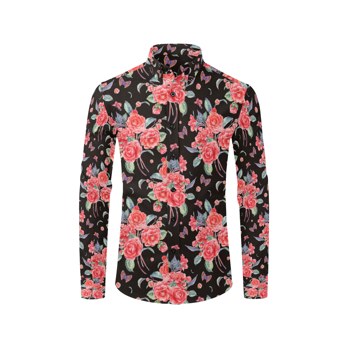 Camellia Pattern Print Design CM03 Men's Long Sleeve Shirt