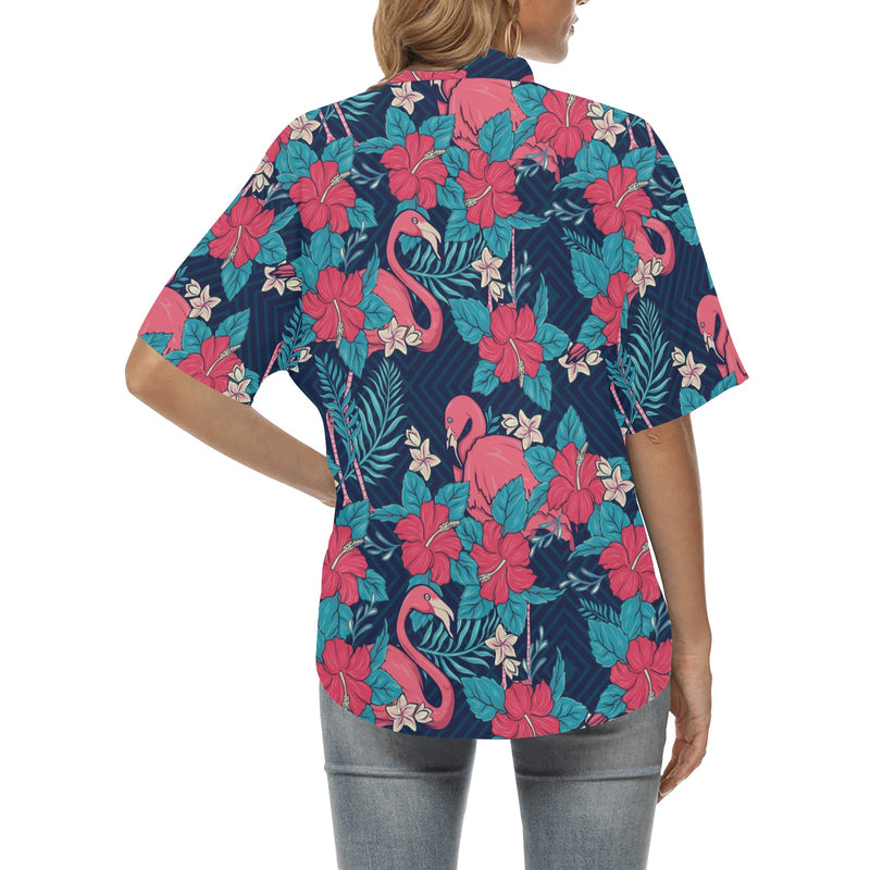 Flamingo Red Hibiscus Pattern Women's Hawaiian Shirt