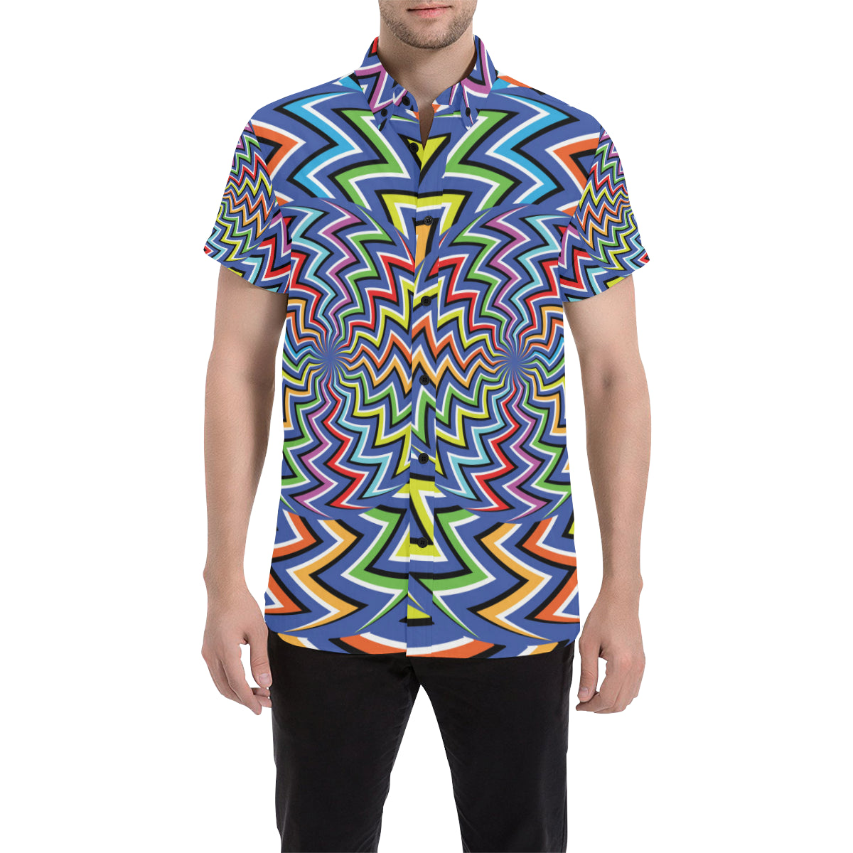 Optical illusion Pattern Print Design A02 Men's Short Sleeve Button Up Shirt