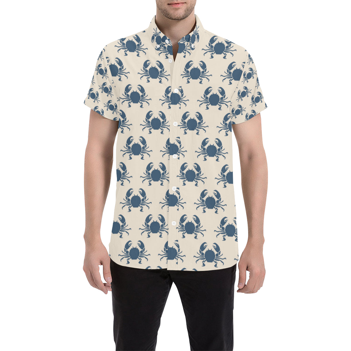 Crab Pattern Print Design 02 Men's Short Sleeve Button Up Shirt