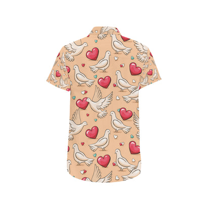 Pigeon Heart Pattern Print Design 04 Men's Short Sleeve Button Up Shirt