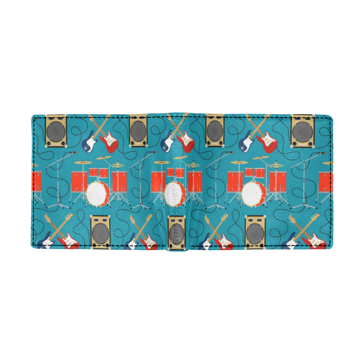 Drum Set Guitar Pattern Print Design 02 Men's ID Card Wallet