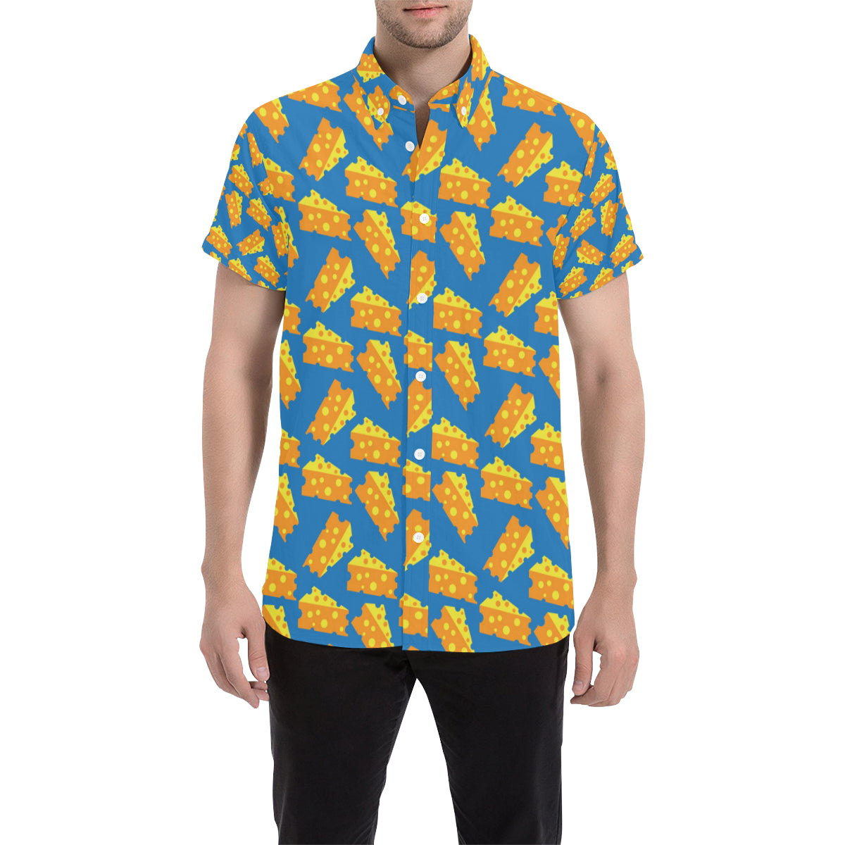 Cheese Pattern Print Design 05 Men's Short Sleeve Button Up Shirt