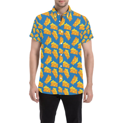 Cheese Pattern Print Design 05 Men's Short Sleeve Button Up Shirt