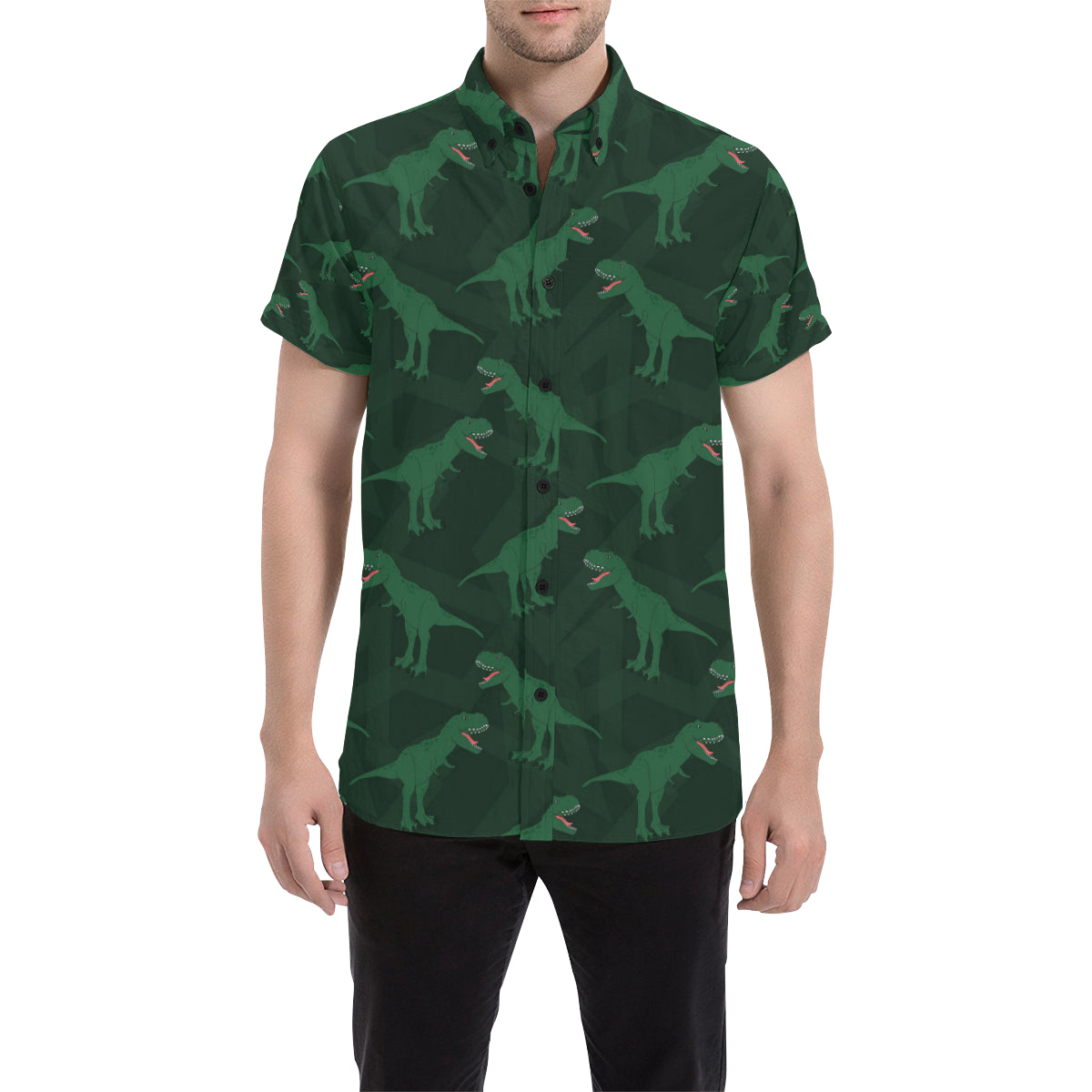 T Rex Pattern Print Design A06 Men's Short Sleeve Button Up Shirt