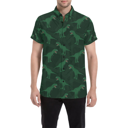 T Rex Pattern Print Design A06 Men's Short Sleeve Button Up Shirt