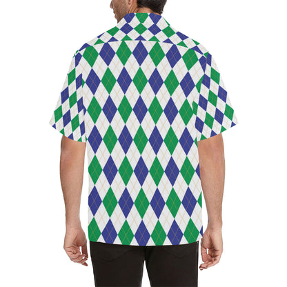 Argyle Green Blue Pattern Print Design 03 Men's Hawaiian Shirt
