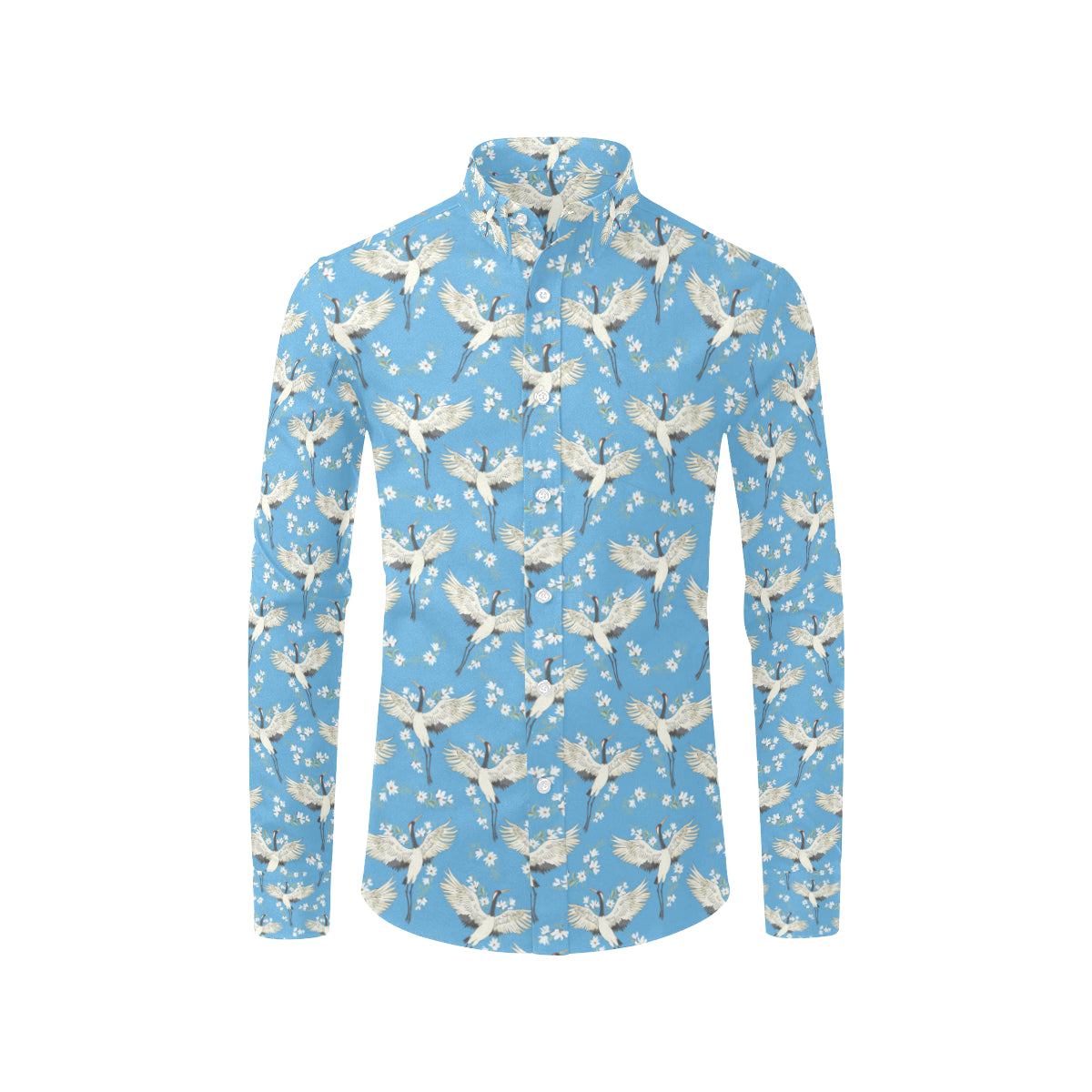 Crane Pattern Print Design 03 Men's Long Sleeve Shirt