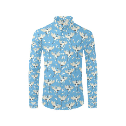 Crane Pattern Print Design 03 Men's Long Sleeve Shirt