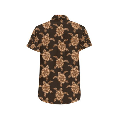 Tribal Sea Turtle Pattern Print Design T09 Men's Short Sleeve Button Up Shirt
