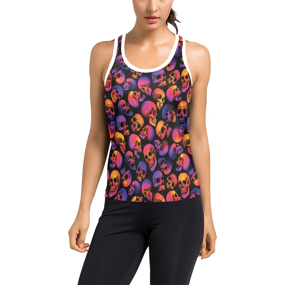 Skull Multicolor Print Design LKS3011 Women's Racerback Tank Top