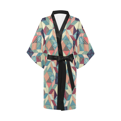 Patchwork Pattern Print Design 02 Women's Short Kimono