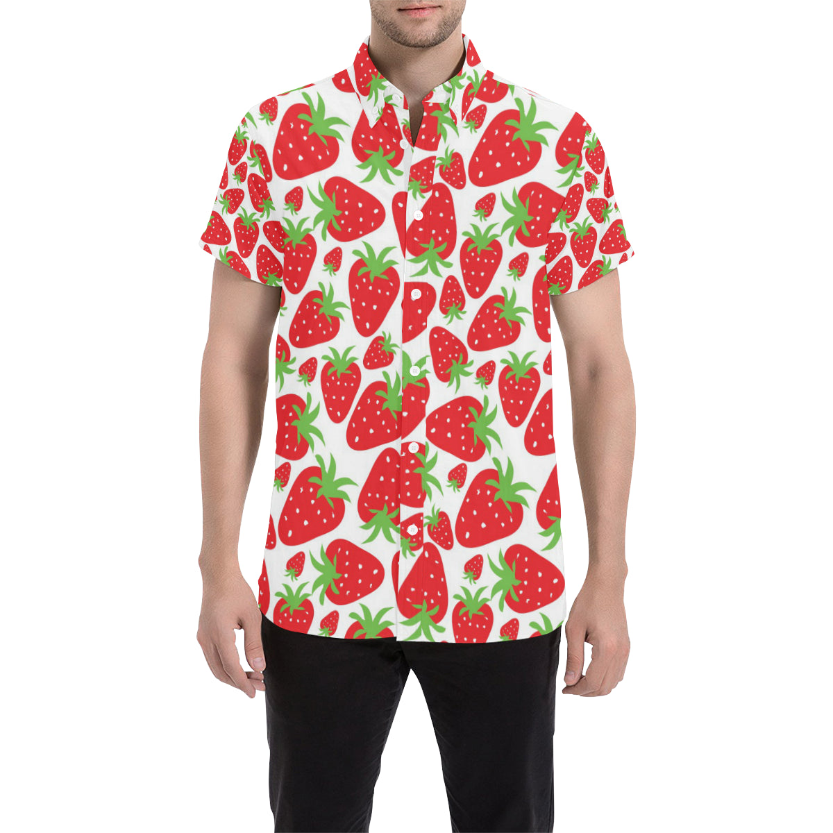 Strawberry Pattern Print Design SB01 Men's Short Sleeve Button Up Shirt