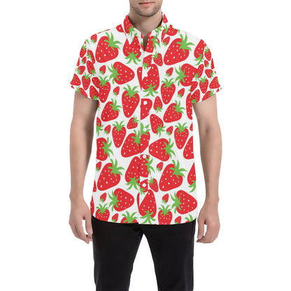 Strawberry Pattern Print Design SB01 Men's Short Sleeve Button Up Shirt
