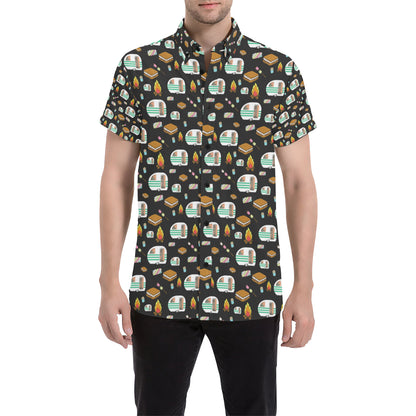 Camper marshmallow Camping Design Print Men's Short Sleeve Button Up Shirt