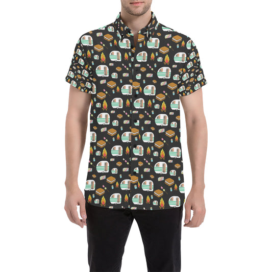 Camper marshmallow Camping Design Print Men's Short Sleeve Button Up Shirt